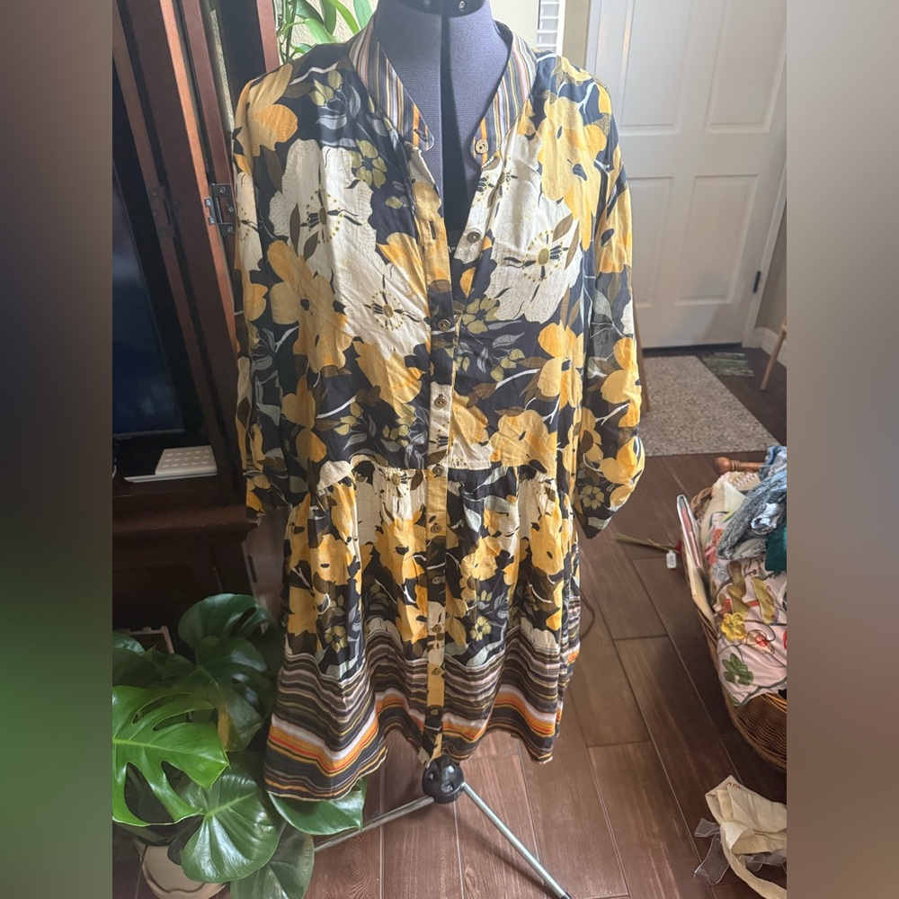 Anthropologie Blink London Floral Yellow and Black Mini Dress